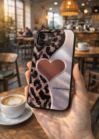 Iphone 13 Leopar Desenli Kalp Figürlü Telefon Kılıfı - Görsel 3