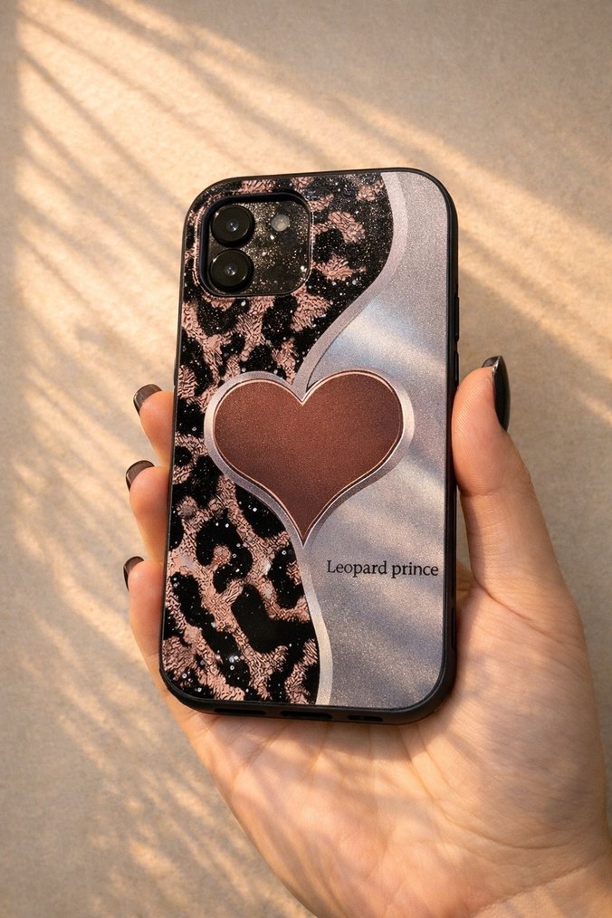 Iphone 13 Leopar Desenli Kalp Figürlü Telefon Kılıfı - Görsel 2