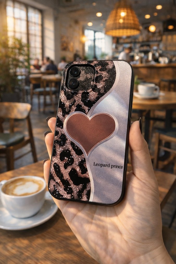 Iphone 13 Leopar Desenli Kalp Figürlü Telefon Kılıfı - Görsel 3