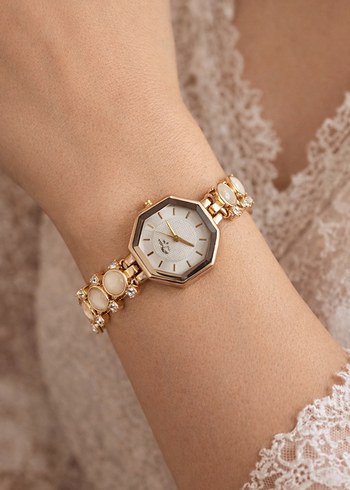 Boncuklu Altın Renk Kadın Saat - Görsel 2