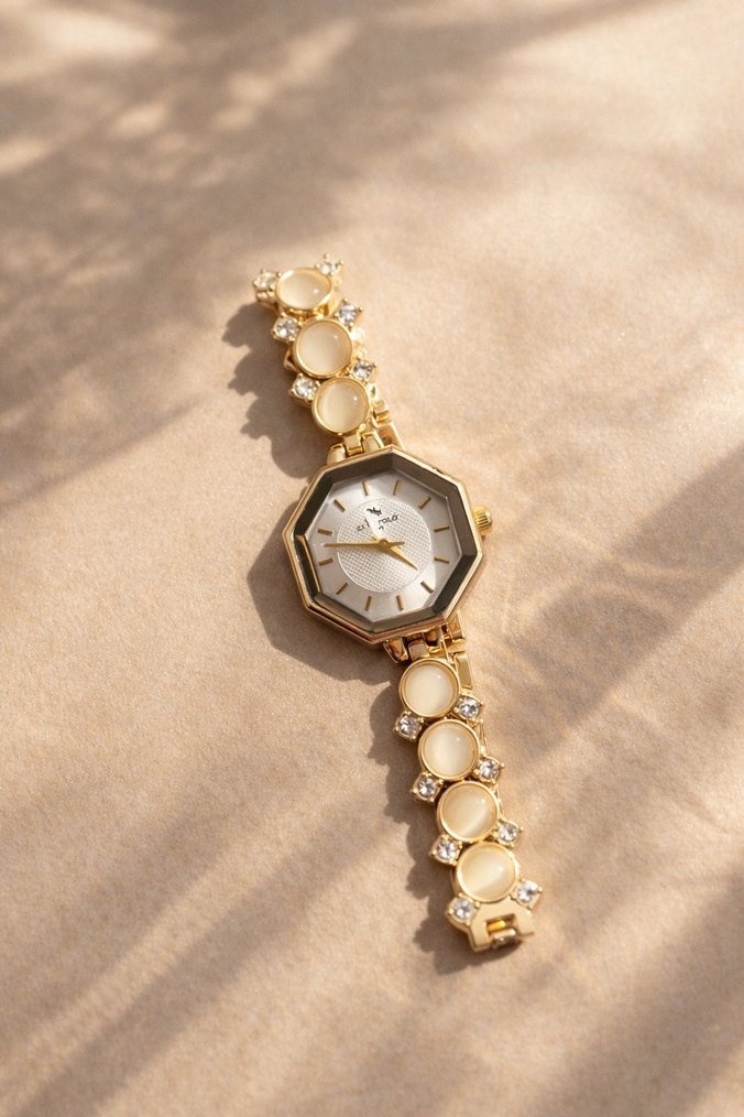 Boncuklu Altın Renk Kadın Saat - Görsel 3