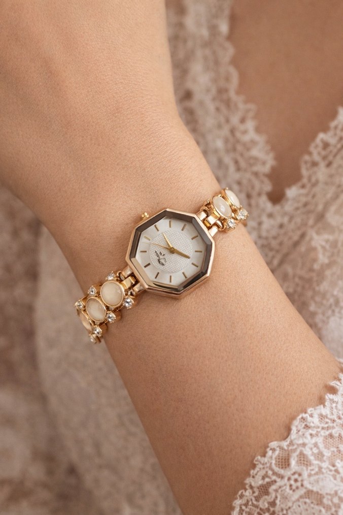 Boncuklu Altın Renk Kadın Saat - Görsel 2