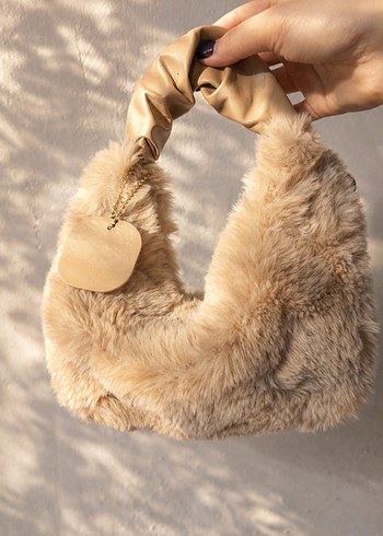 Bej Kürklü Süet Kadın Çanta - Görsel 2