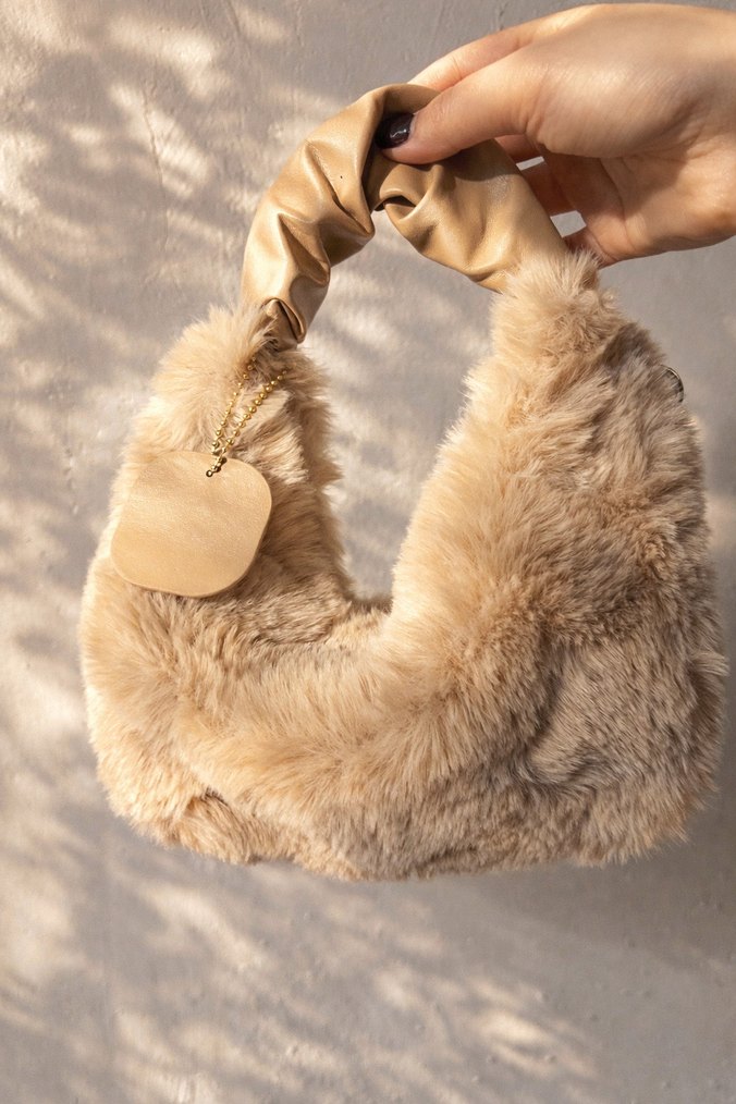 Bej Kürklü Süet Kadın Çanta - Görsel 2
