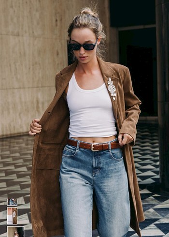 ZARA BROŞLU SUNİ SÜET FRAK KABAN - Görsel 6