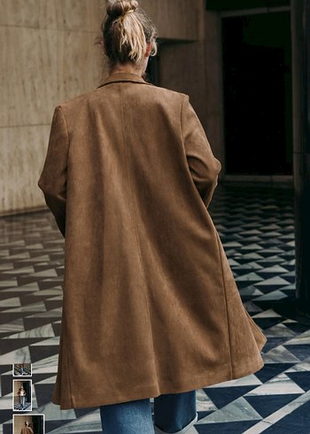 ZARA BROŞLU SUNİ SÜET FRAK KABAN - Görsel 3