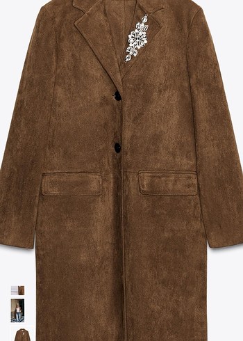 ZARA BROŞLU SUNİ SÜET FRAK KABAN - Görsel 7