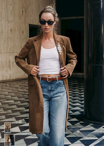 ZARA BROŞLU SUNİ SÜET FRAK KABAN - Görsel 2