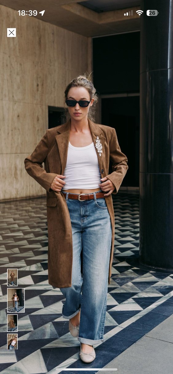 ZARA BROŞLU SUNİ SÜET FRAK KABAN - Görsel 2