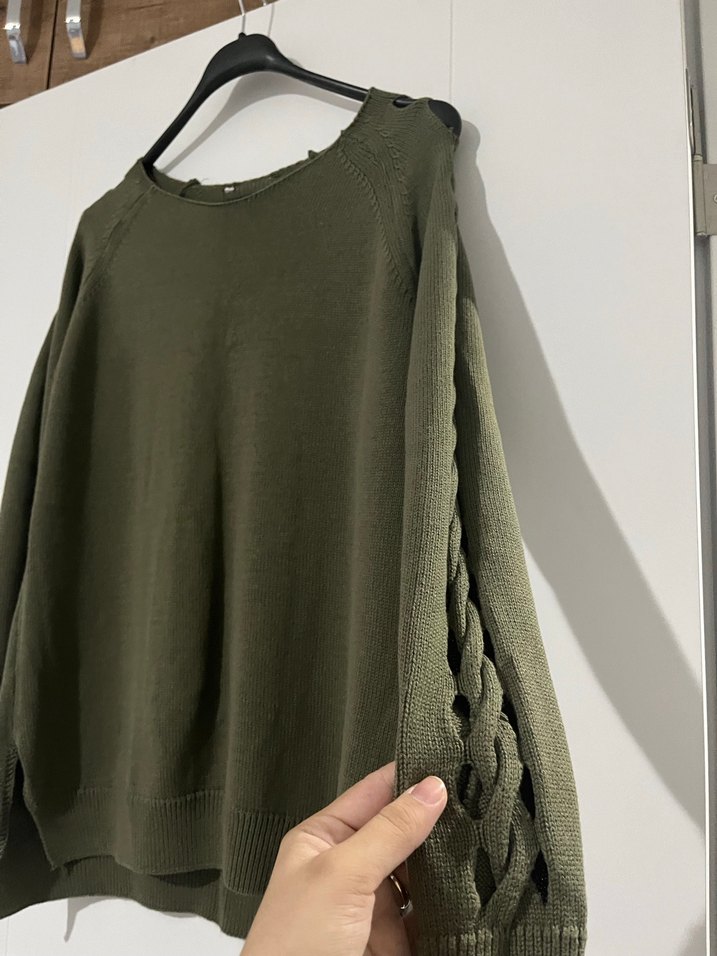 Yeşil Örgü Kadın Uzun Kollu Kazak - Görsel 4