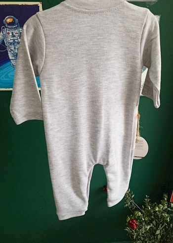 Gri Uzun Kollu Örgü Pamuklu Bebek Tulum - Görsel 2