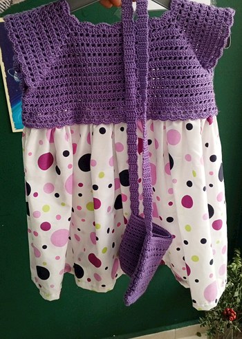 Mor Dantel Detaylı Puantiyeli Kız Elbisesi - Görsel 3