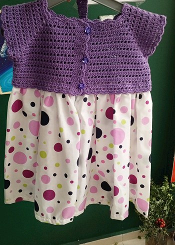 Mor Dantel Detaylı Puantiyeli Kız Elbisesi - Görsel 2