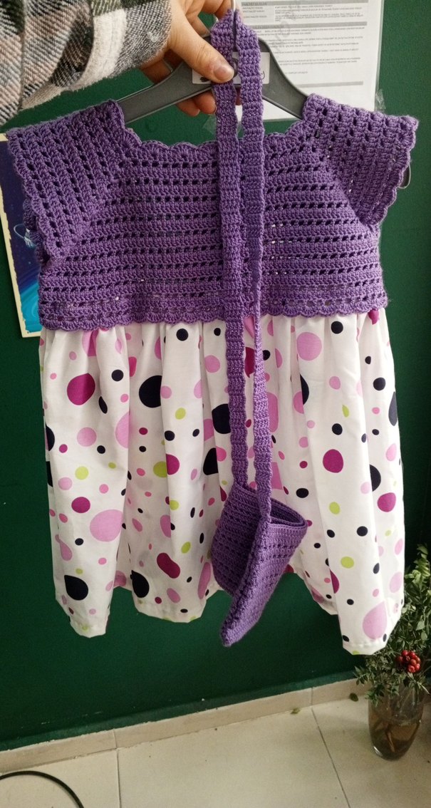 Mor Dantel Detaylı Puantiyeli Kız Elbisesi - Görsel 3