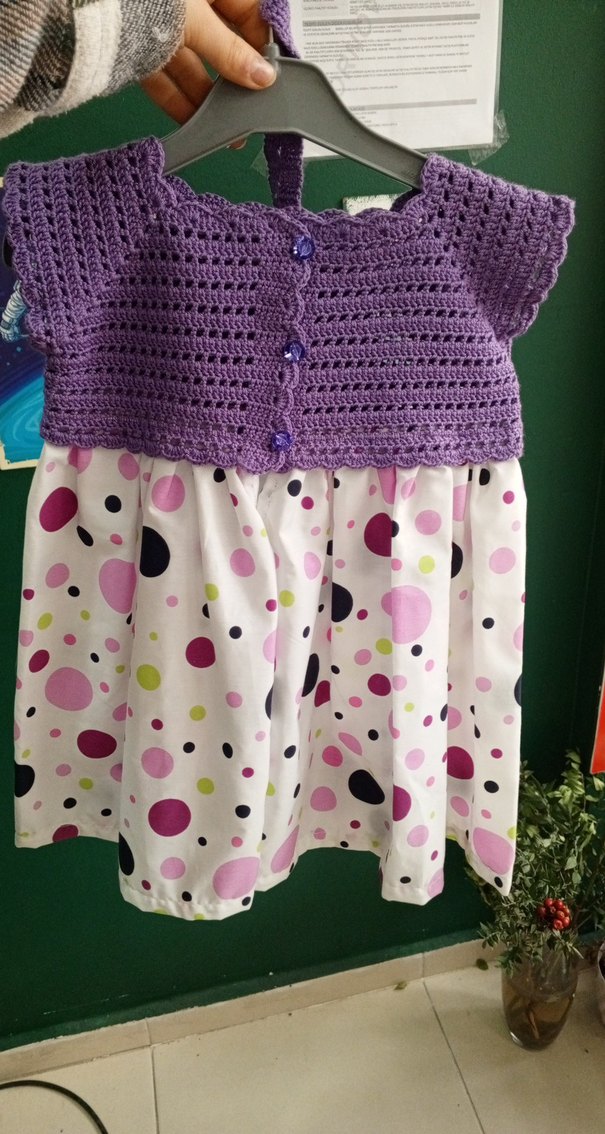 Mor Dantel Detaylı Puantiyeli Kız Elbisesi - Görsel 2