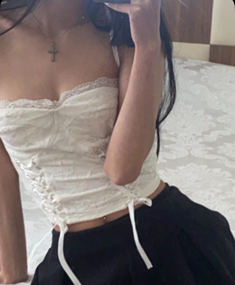 Shein crop beyaz dantelli büstiyer lolita - Görsel 2