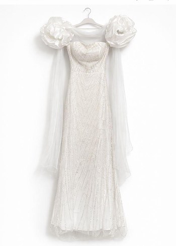 Straplez Modern Beyaz Söz/Nişan/Nikah/Düğün Elbisesi - Görsel 3