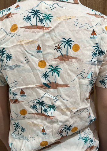 Beyaz Desenli Kısa Kollu Erkek Gömlek - Görsel 2