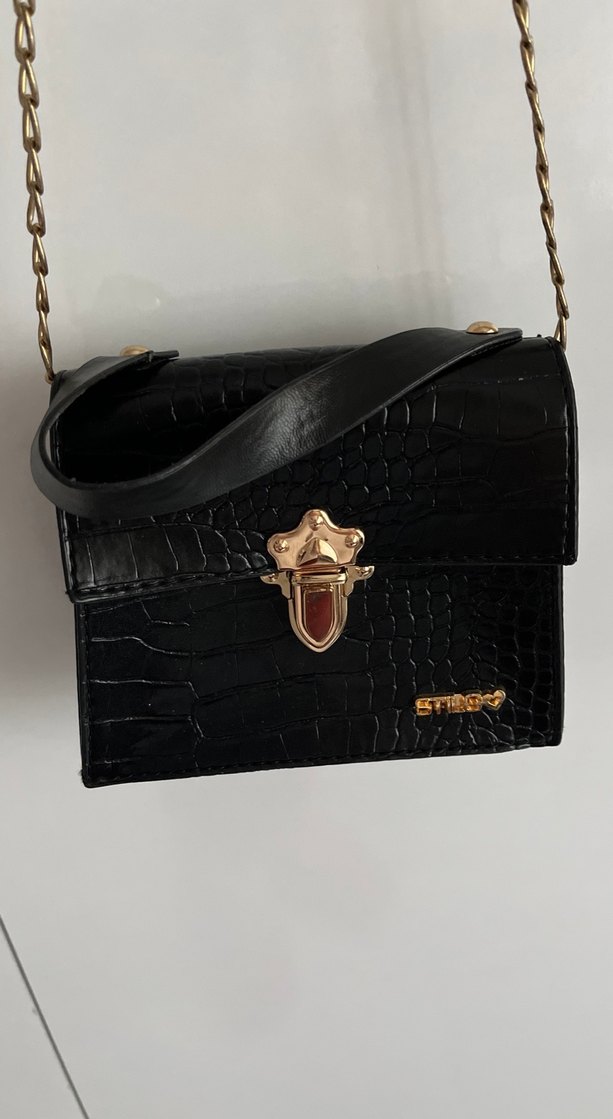 Zincir Detaylı Siyah Deri Kadın Çanta - Görsel 2