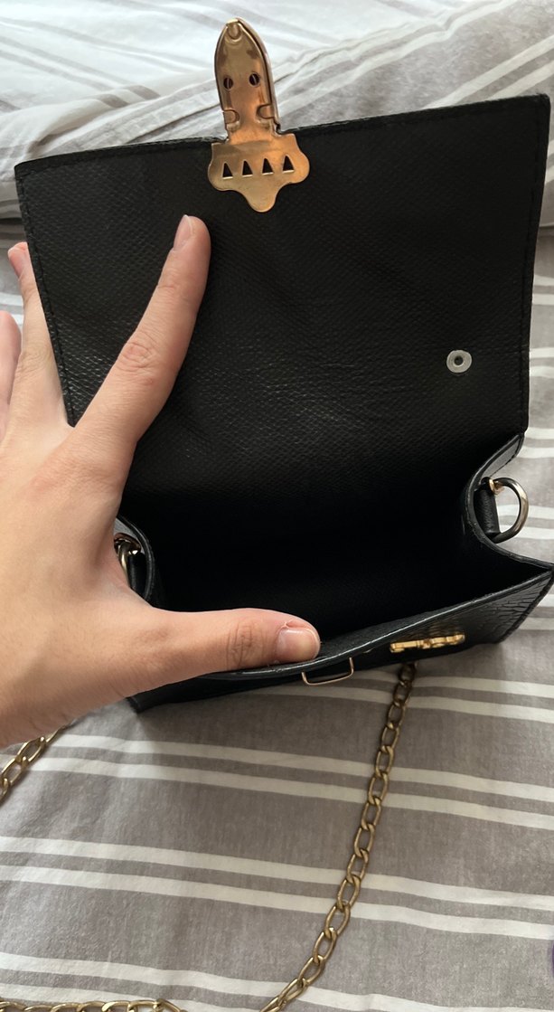 Zincir Detaylı Siyah Deri Kadın Çanta - Görsel 3