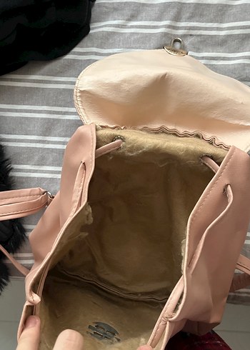 Bej Deri Kadın Sırt Çantası Tokalı - Görsel 3