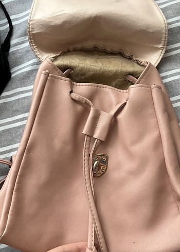 Bej Deri Kadın Sırt Çantası Tokalı - Görsel 2