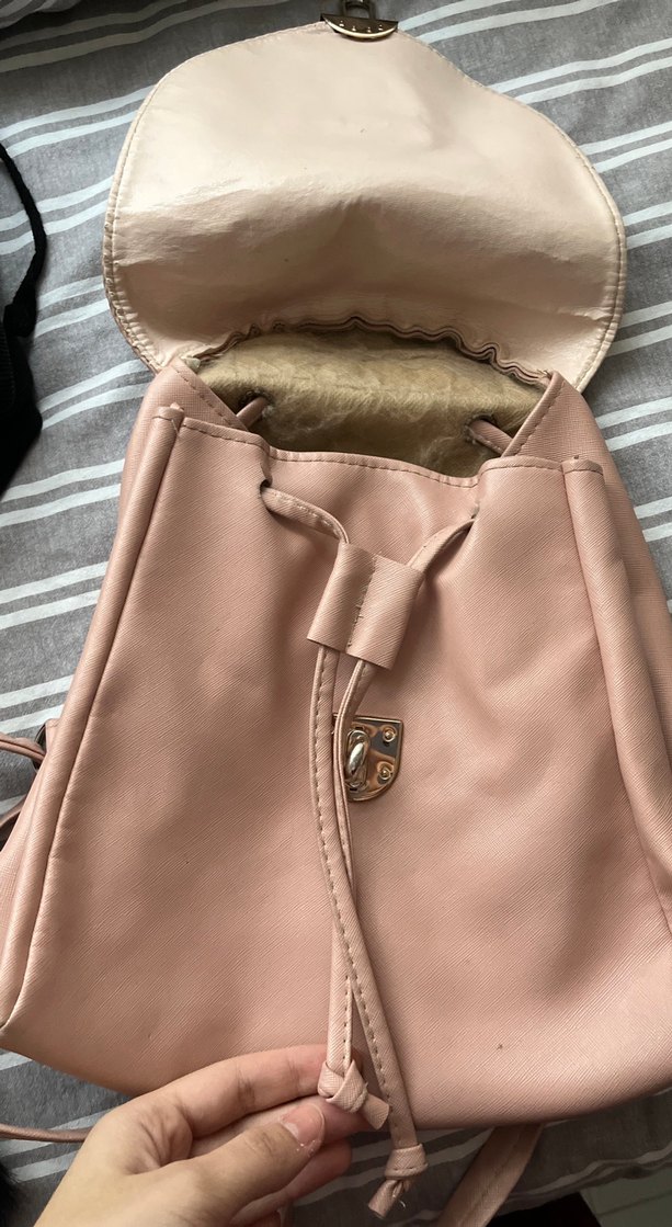 Bej Deri Kadın Sırt Çantası Tokalı - Görsel 2