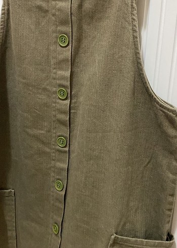 Düğmeli Kolsuz Kadın Midi Salopet - Görsel 2