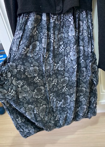 Gri Uzun Kollu Örgü Midi Elbise balon etek - Görsel 2