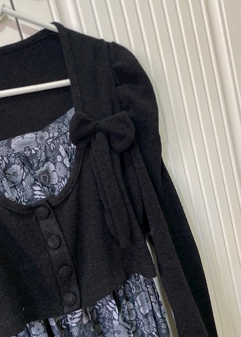 Gri Uzun Kollu Örgü Midi Elbise balon etek - Görsel 4