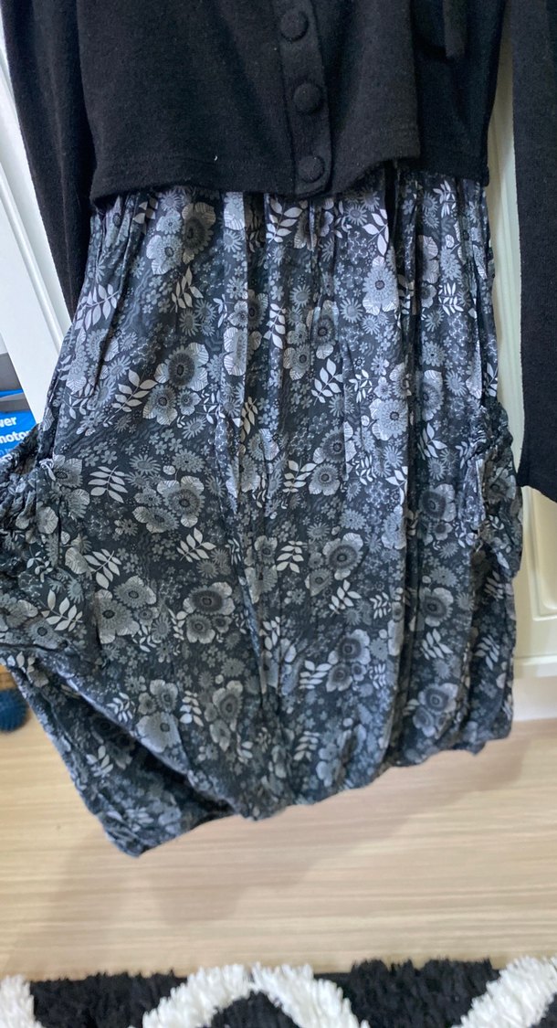 Gri Uzun Kollu Örgü Midi Elbise balon etek - Görsel 2