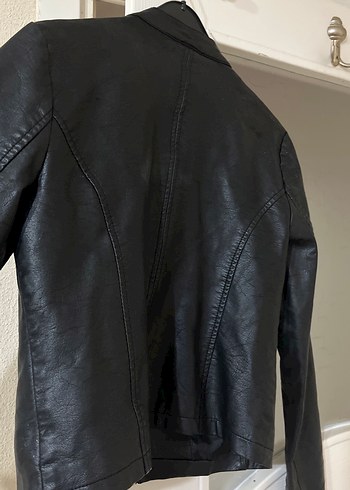 Siyah Deri Kadın Biker Ceket - Görsel 2