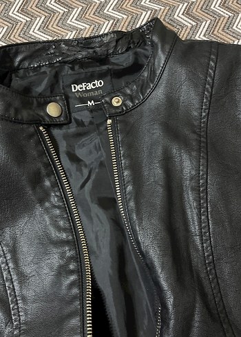 Siyah Deri Kadın Biker Ceket - Görsel 5