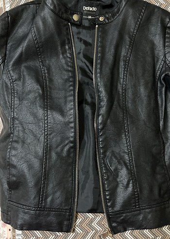 Siyah Deri Kadın Biker Ceket - Görsel 6