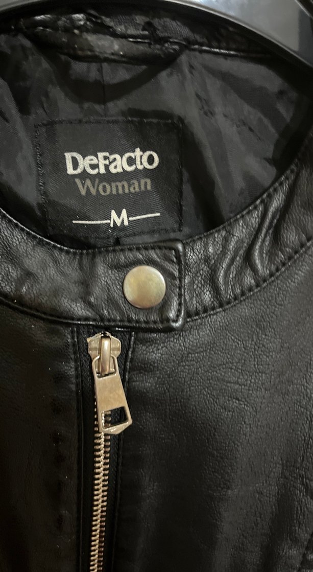 Siyah Deri Kadın Biker Ceket - Görsel 3