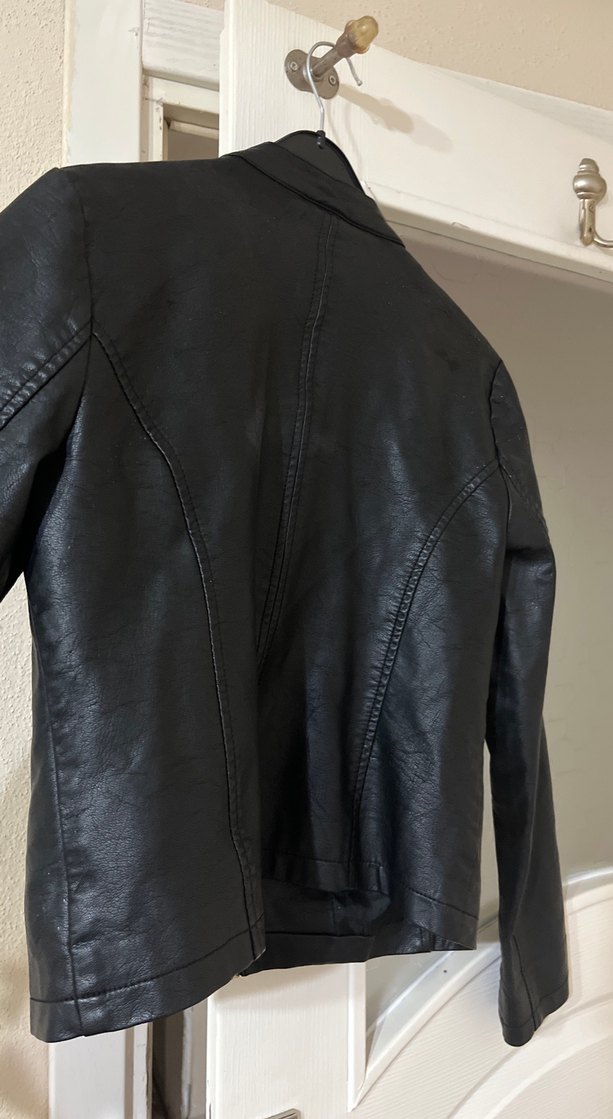 Siyah Deri Kadın Biker Ceket - Görsel 2