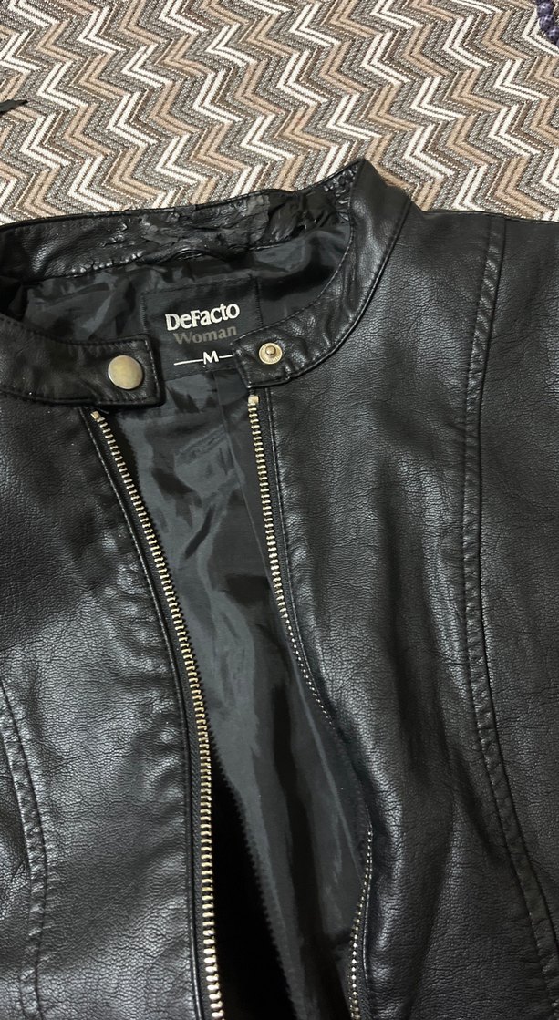 Siyah Deri Kadın Biker Ceket - Görsel 5