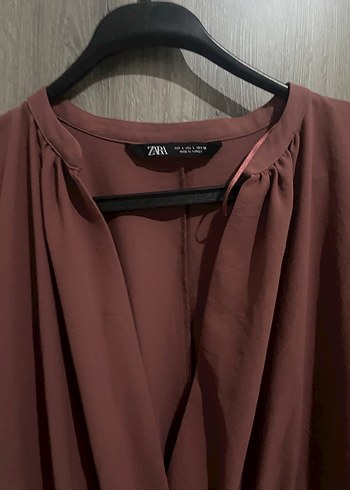 V Yaka Kısa Kollu Uzun Salaş Elbise - Görsel 3