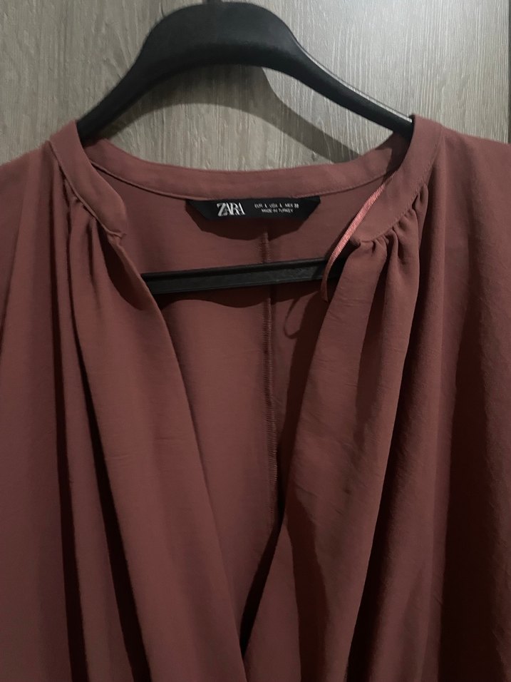 V Yaka Kısa Kollu Uzun Salaş Elbise - Görsel 3