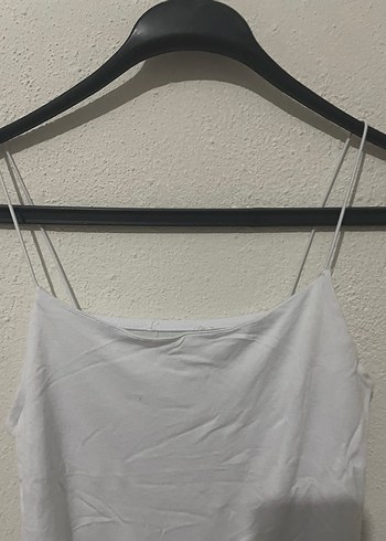 Beyaz Keten İnce Askılı Kadın Atlet - Görsel 2