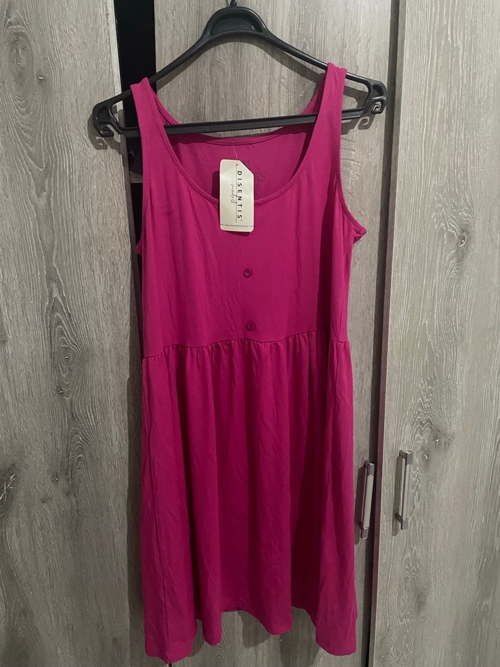 Pembe Midi Pamuklu Salaş Elbise - Görsel 3