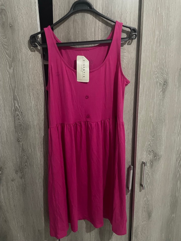 Pembe Midi Pamuklu Salaş Elbise - Görsel 2