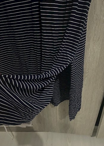 Gri Çizgili Salaş Uzun Örme Elbise - Görsel 3