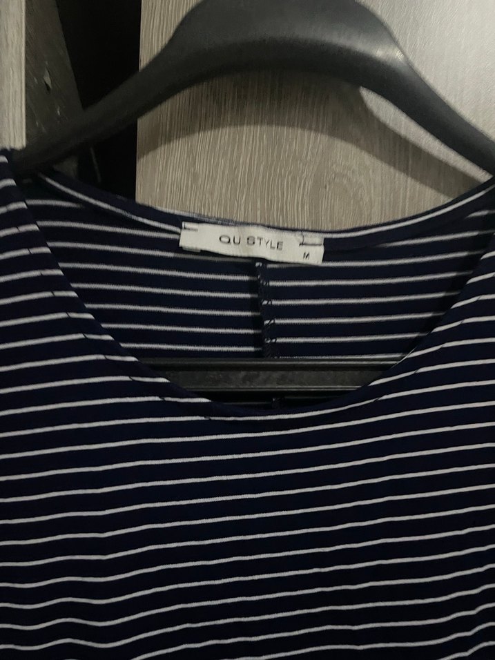 Gri Çizgili Salaş Uzun Örme Elbise - Görsel 2