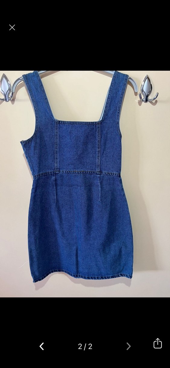 Kızlar için Düğmeli Lacivert Denim Salopet - Görsel 2