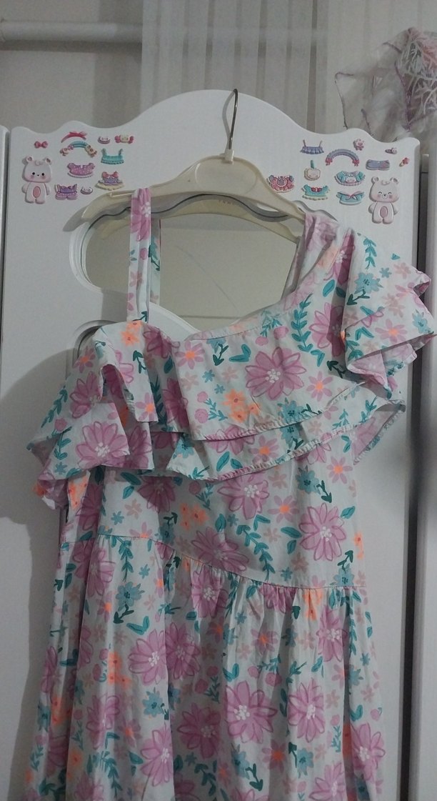 Pembe Çiçekli Bohem Kız Elbisesi - Görsel 2