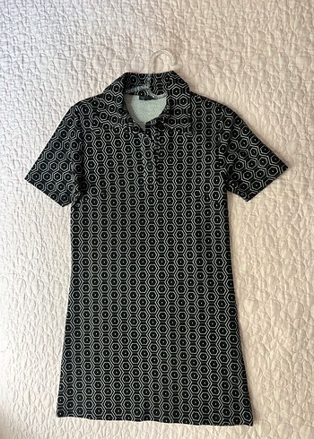 Düğmeli Siyah Renkli Desenli Kısa Kollu Elbise - Görsel 5