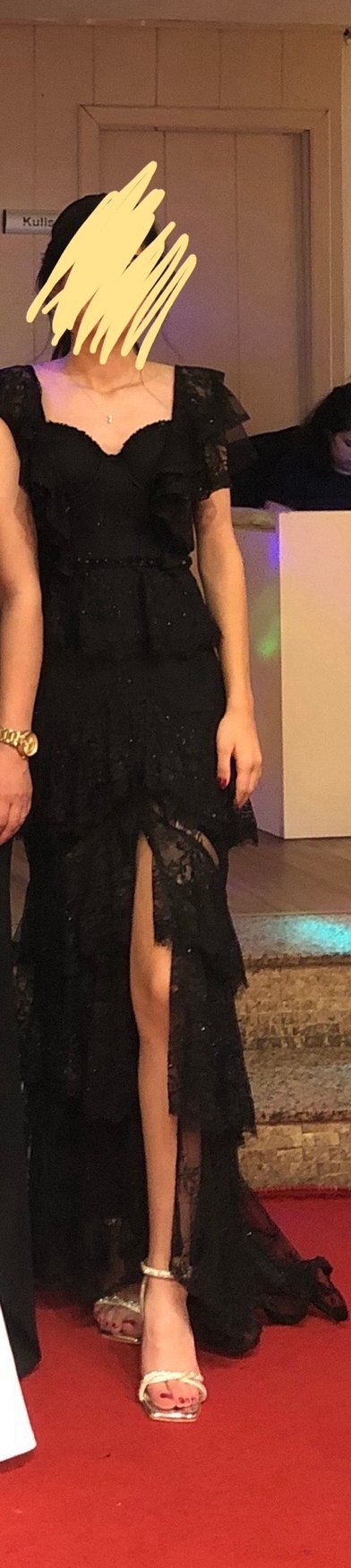 Alfabeta Dantel Detaylı Siyah Abiye Elbise - Görsel 2