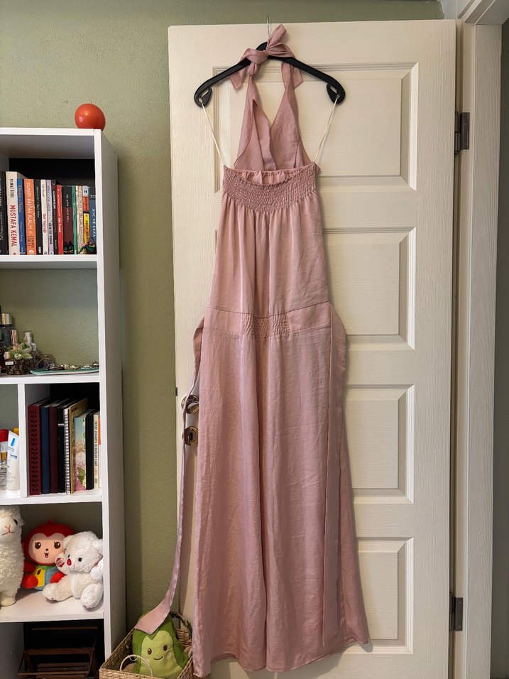 Pembe Drapeli Uzun Boyundan bağlamalı tulum M - Görsel 2