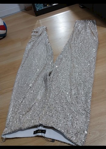 Kadın Gri Simli Yılan Desenli Pantolon - Görsel 2